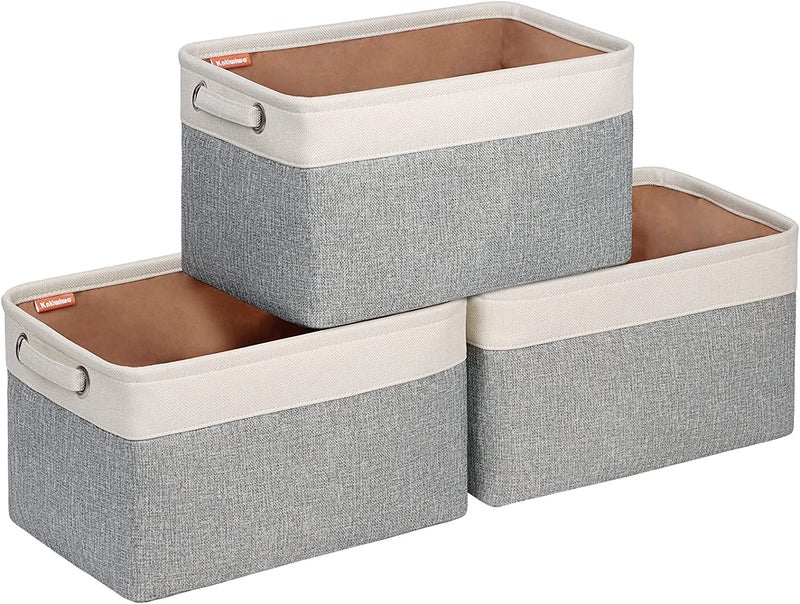 Kntiwiwo Foldable Storage Bin Collapsible Fabric Storage Basket Cube with Durable Handles Closet Organizer Bins for Organizing Shelves Drawers, Set of 3, 15" x 10" x 9.5", Grey - Image 1